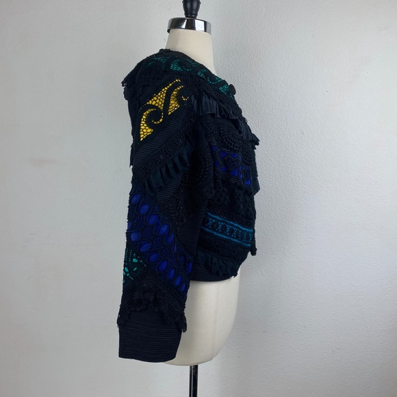 UDO Womens Black Crop Jacket Size 8 Bold Artsy Avant-Garde Ruffles Embroidery - Picture 12 of 13